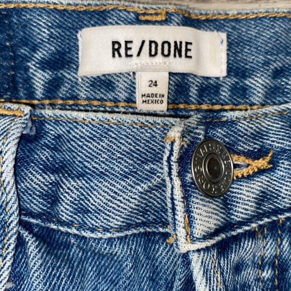 Re/Done 90s High Rise Loose Jeans 24 Blue Distressed 100% Cotton Button Fly Boho - Picture 2 of 13